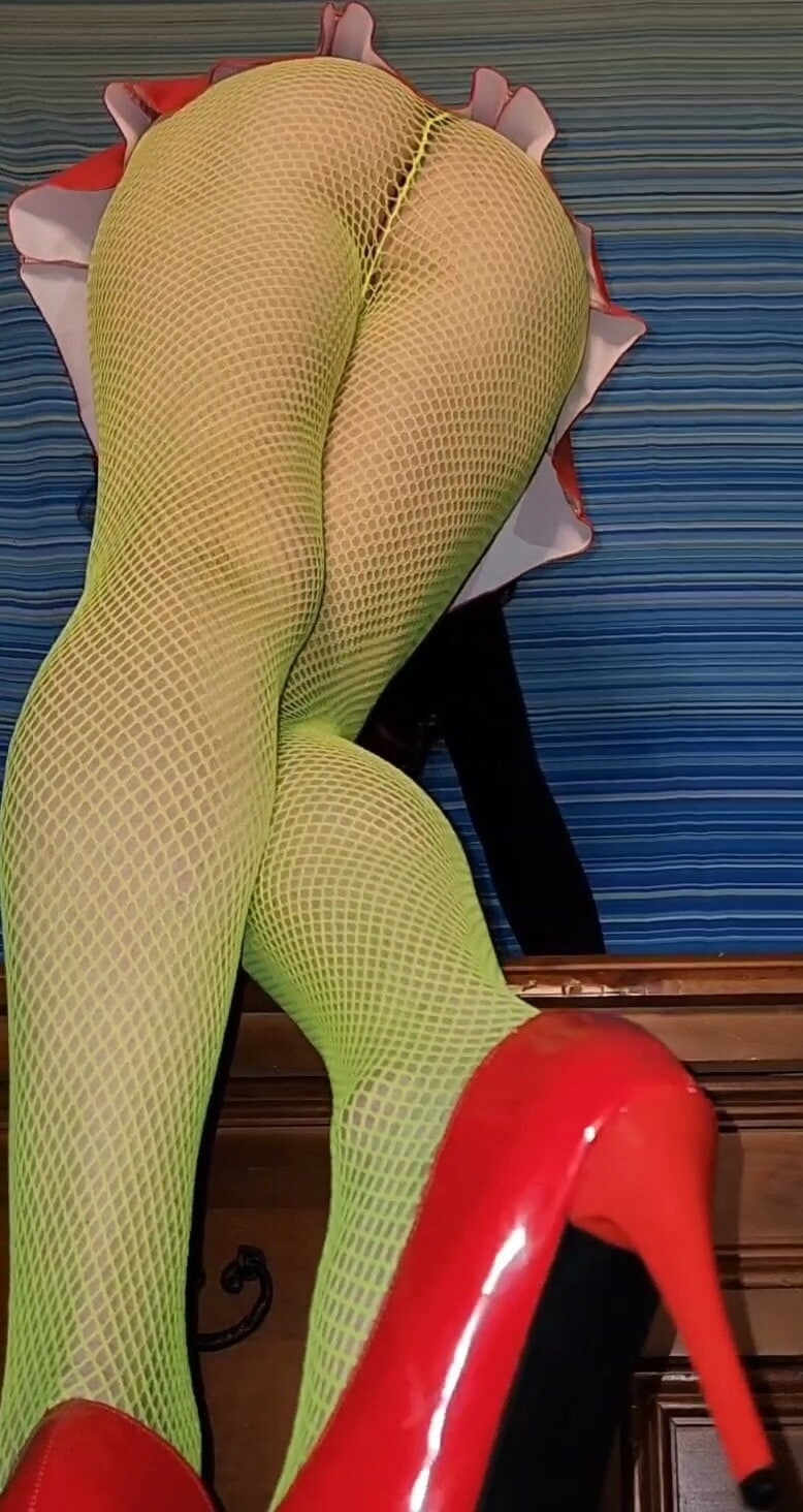 More of my sexy red skirt and green pantyhose  #11