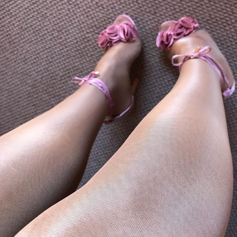 Tan Shiny Pantyhose &amp; Pink Heels  #23