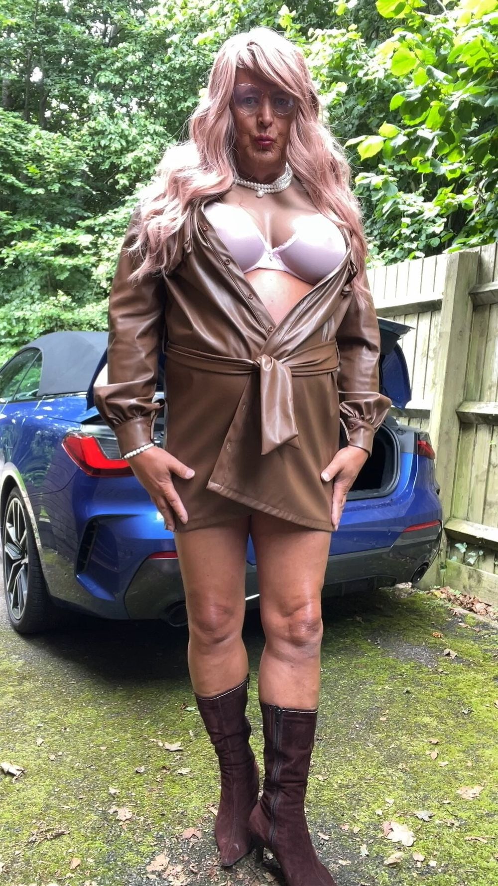 Amateur crossdresser Kellycd2022 sexy milf in brown pvc mac #13