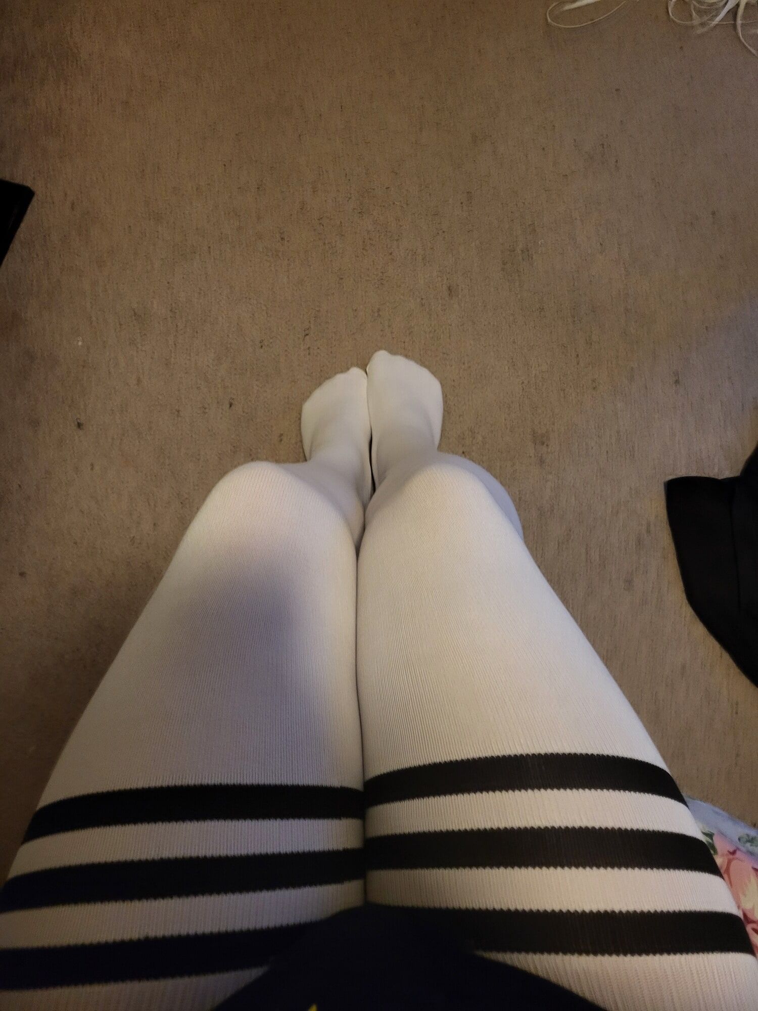 White 3 stripped Thigh High Socks  #2