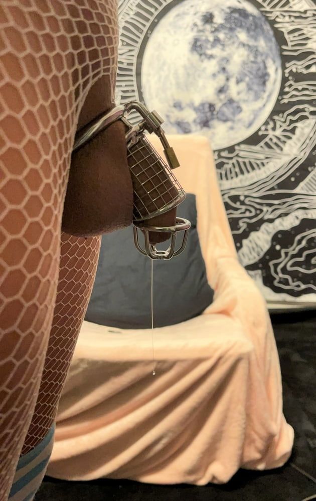 Sissy Clit Dripping In Chastity Cage