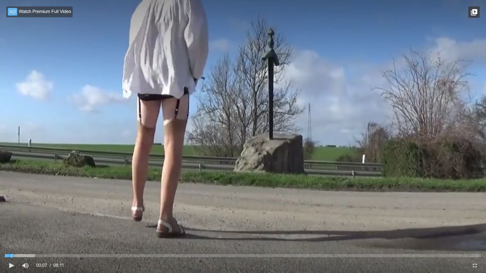 Crossdresser Sissy On A Road Parking Lot Sounding In Garter #2