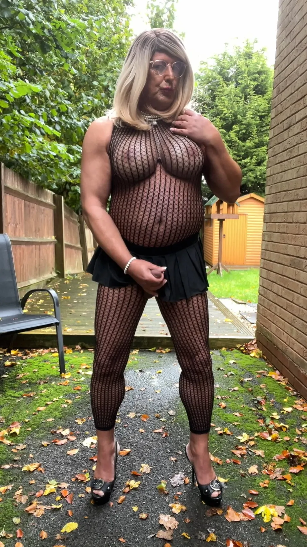 Crossdresser kellycd2022 in black fishnet catsuit and heels  #7