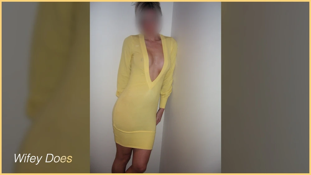 Wifey looks amazing in this hot tight braless yellow shirt. #39