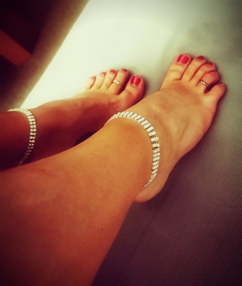 High Heels Mules+Barefeet+Red Toe Nails+Anklets+Toe Rings #16