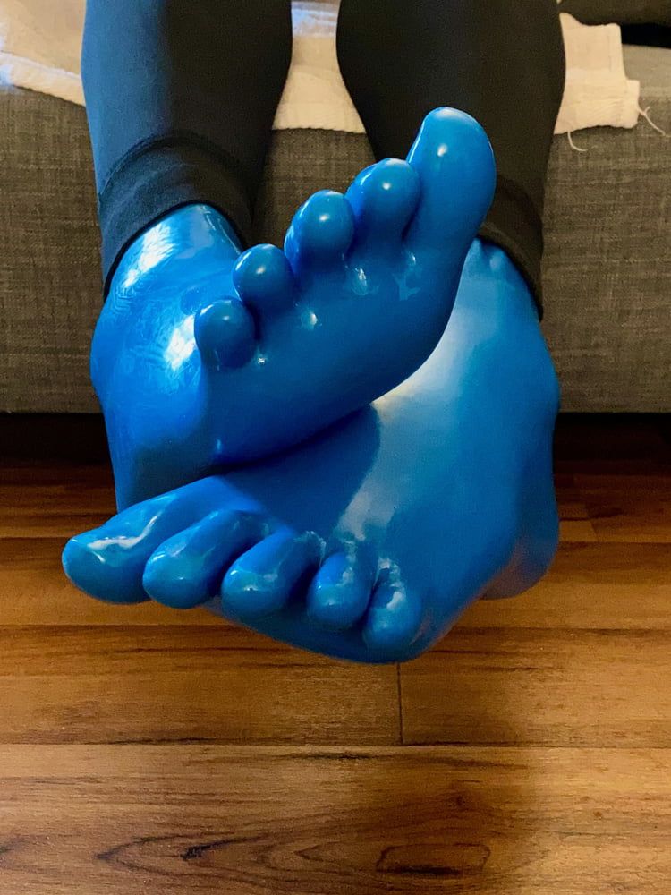 Blue Latex Toe Socks and Gloves #6