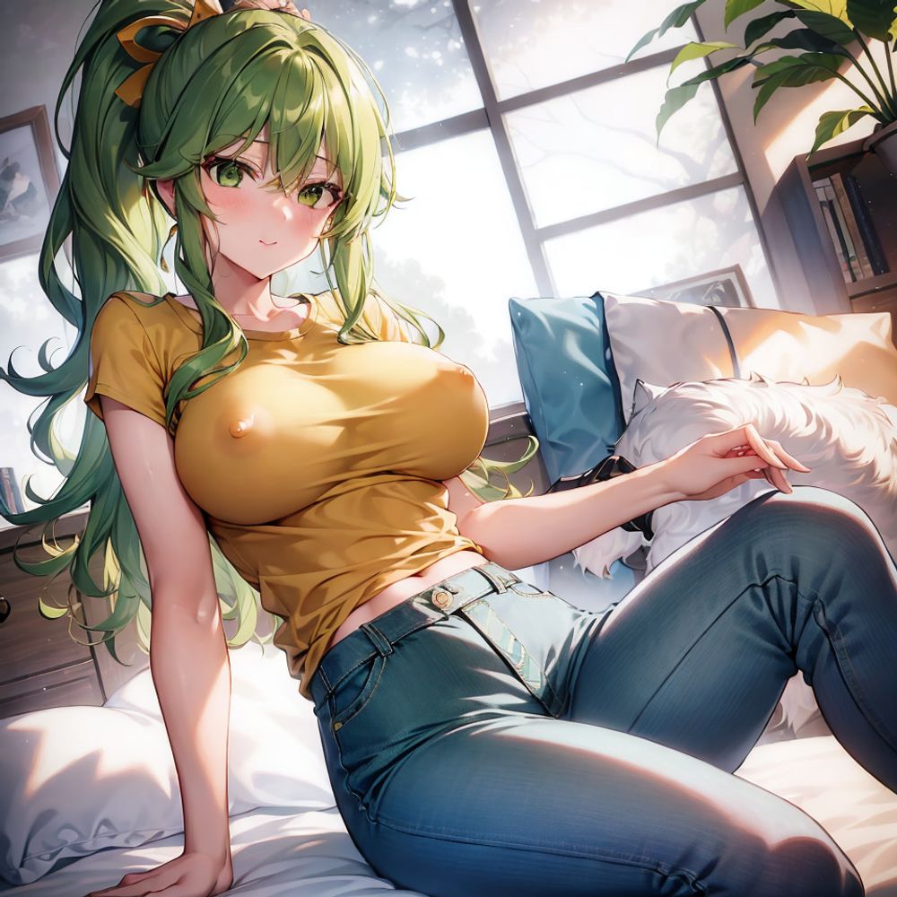 Hentai anime, hot girl with long green hair sends nudes #42