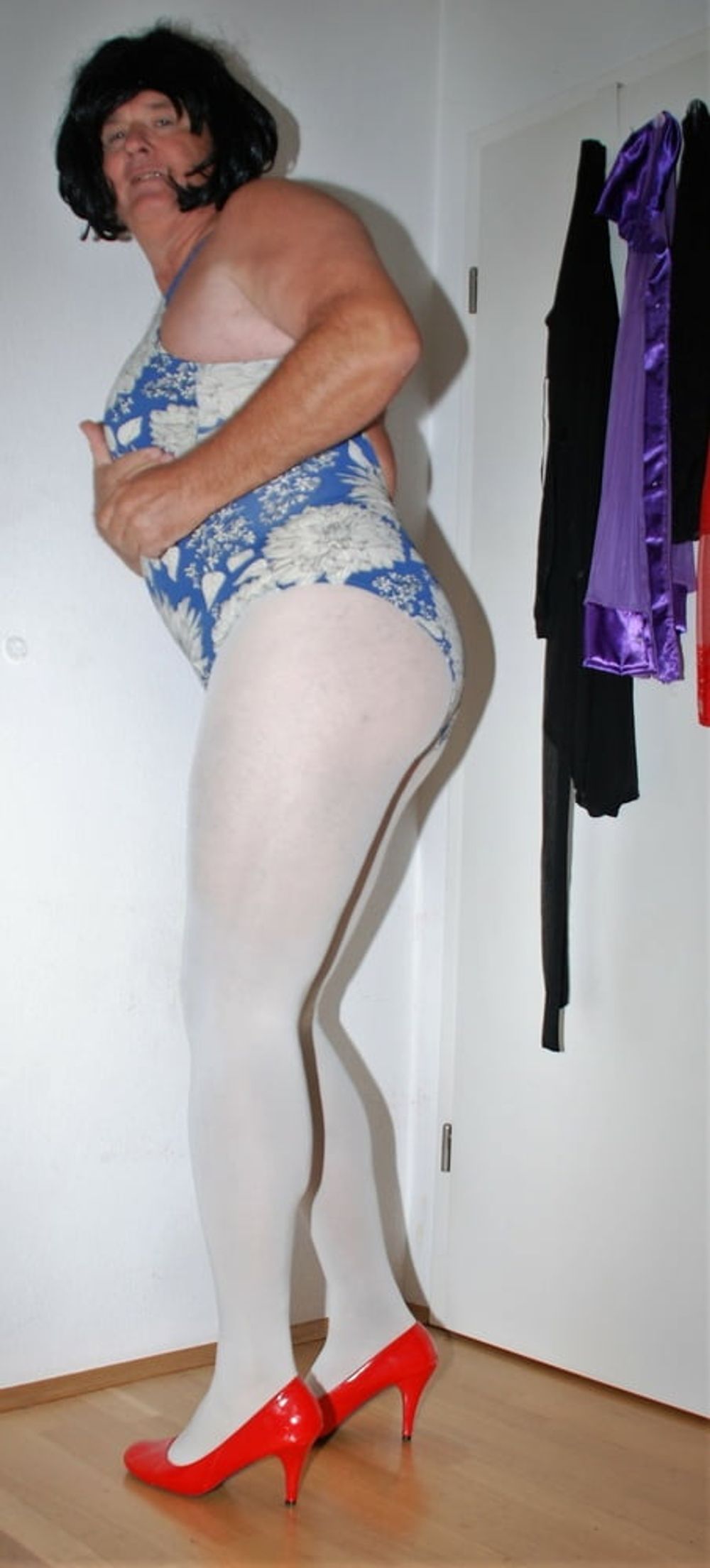 Swimsuite BlueWhite Tights white #8