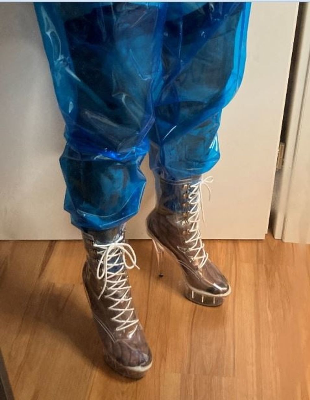 Blue Transparent PVC and Clear PVC Boots