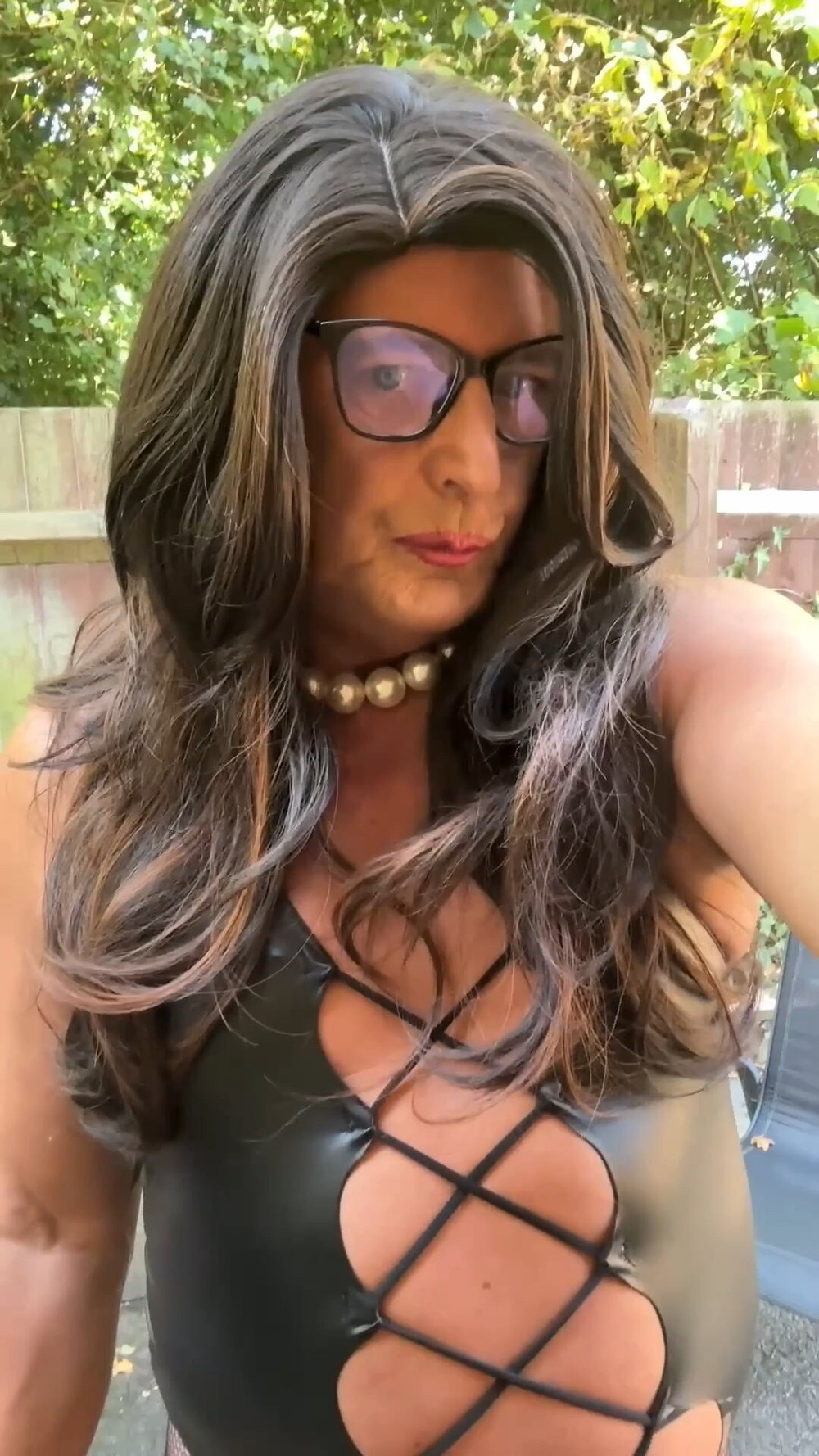 Sexy Crossdresser kellycd2022 in black pvc bodysuit and heel #18