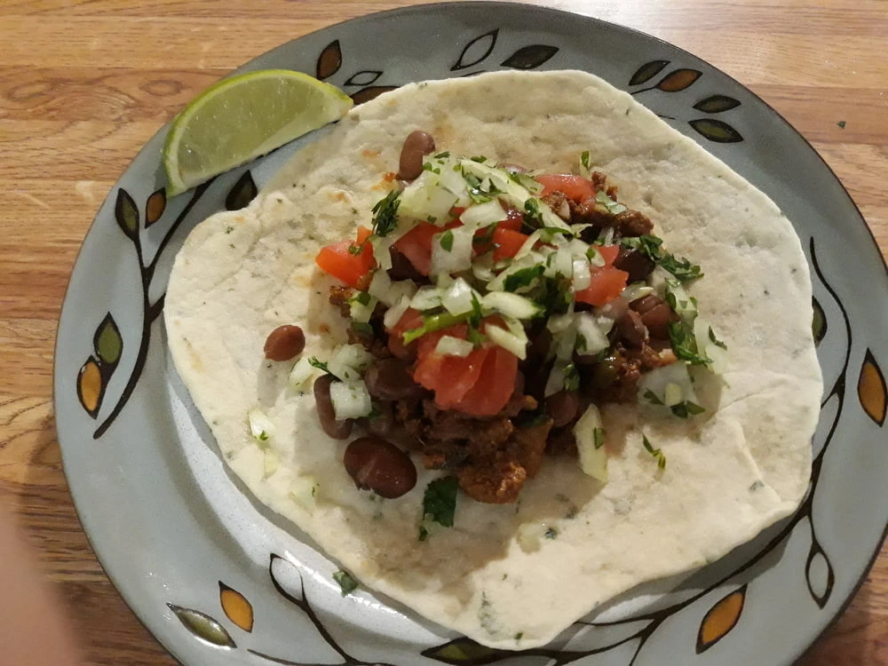 Beef taco on a handmade tortilla