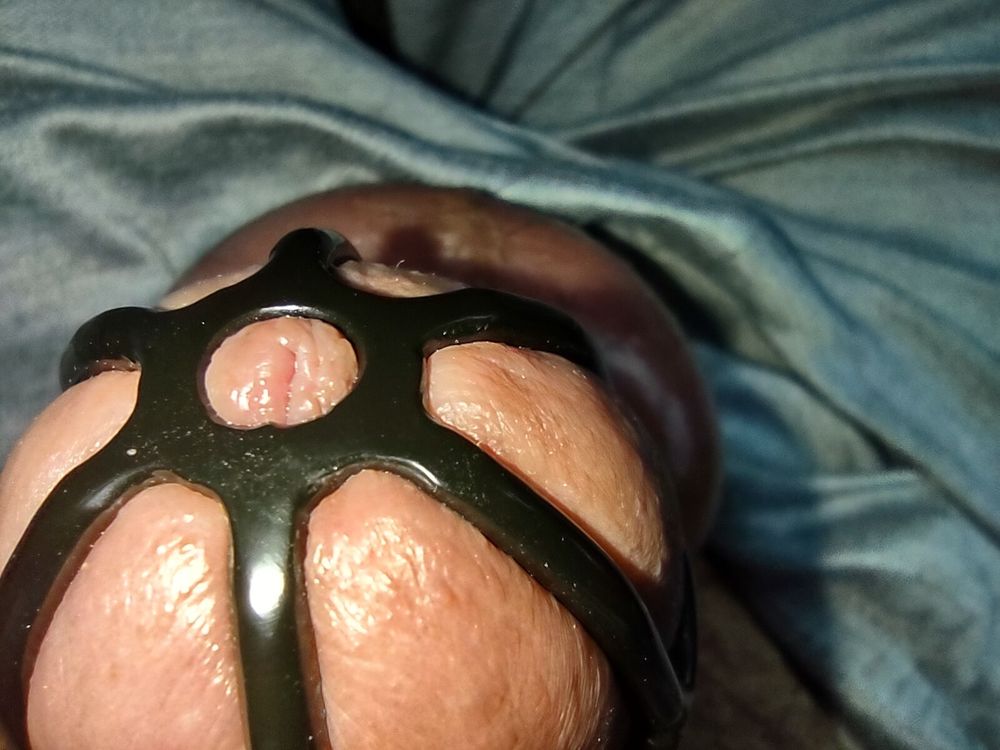 Tying up my cock caged dick and balls. Making my bulge huge #3