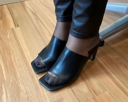 black mules nylon feet and leggings         