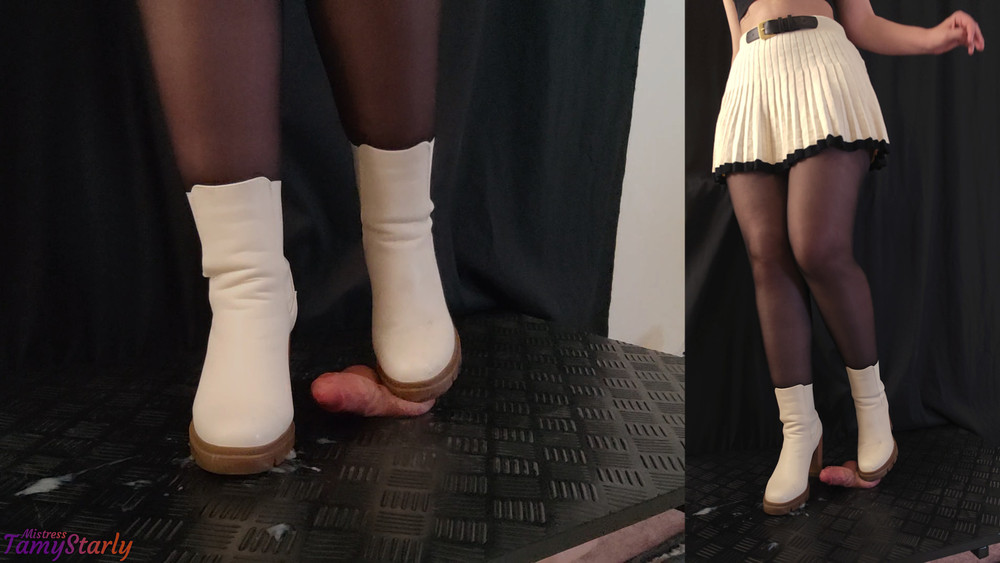 Cheerleader's Bootjob in White Ankle Heels #11