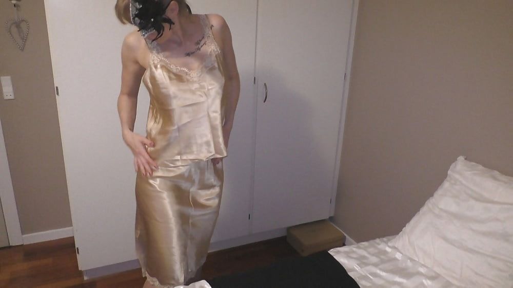 Satin-fucked in, gold satin halfslip set and satin panties #14