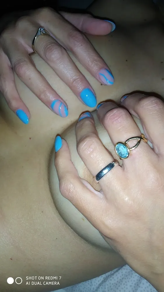 wife shows new nails on dildo and tits