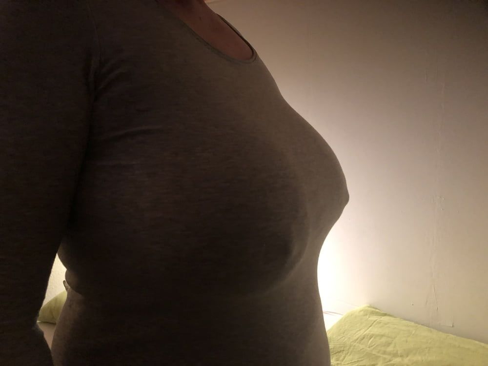 Wifes natural heavy big titts in shirt  #4
