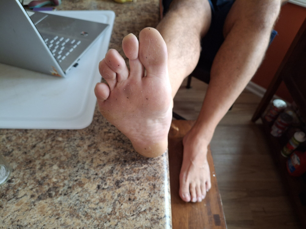 My feet up on the kitchen counter exposing my soles #10