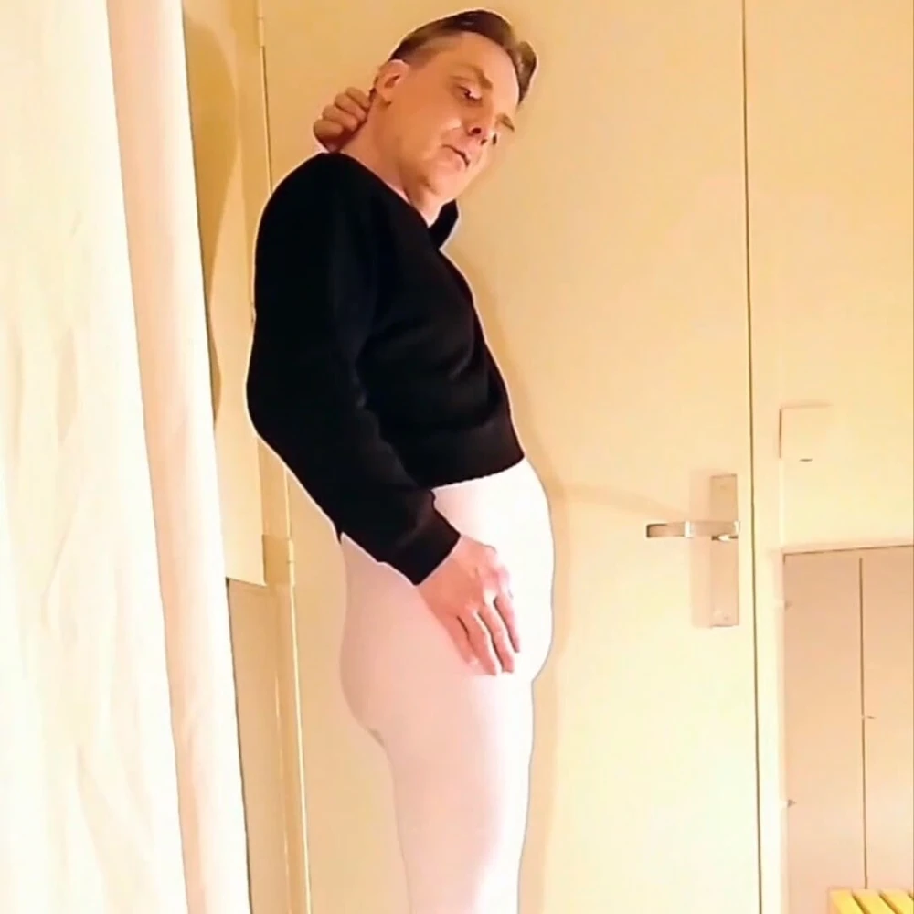 Cock stroking and anal play in white open pantyhose #4