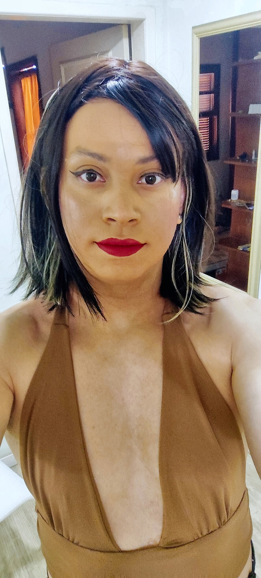 Crossdresser in brown top #6