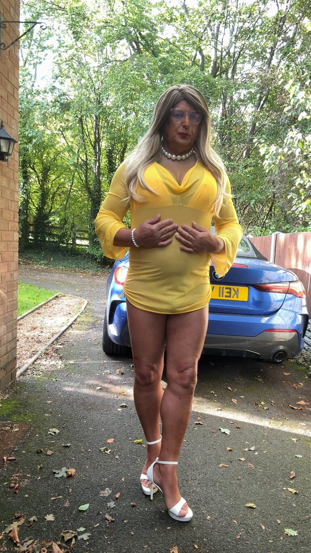 Sexy Crossdresser kellycd2022 in yellow see thru dress dress #13