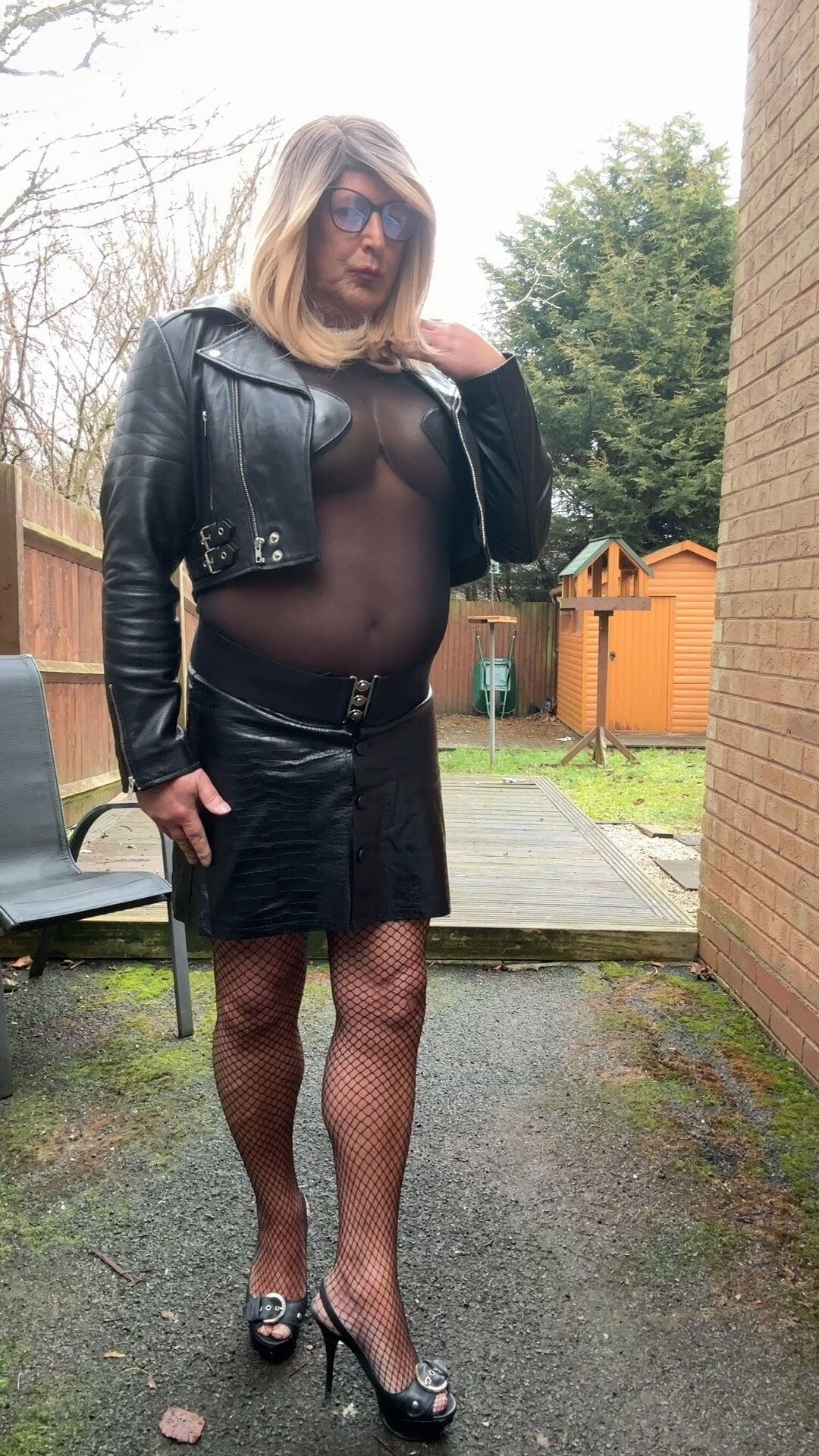 Sexy Crossdresser Kellycd2022 black pvc and nylon bodysuit #37