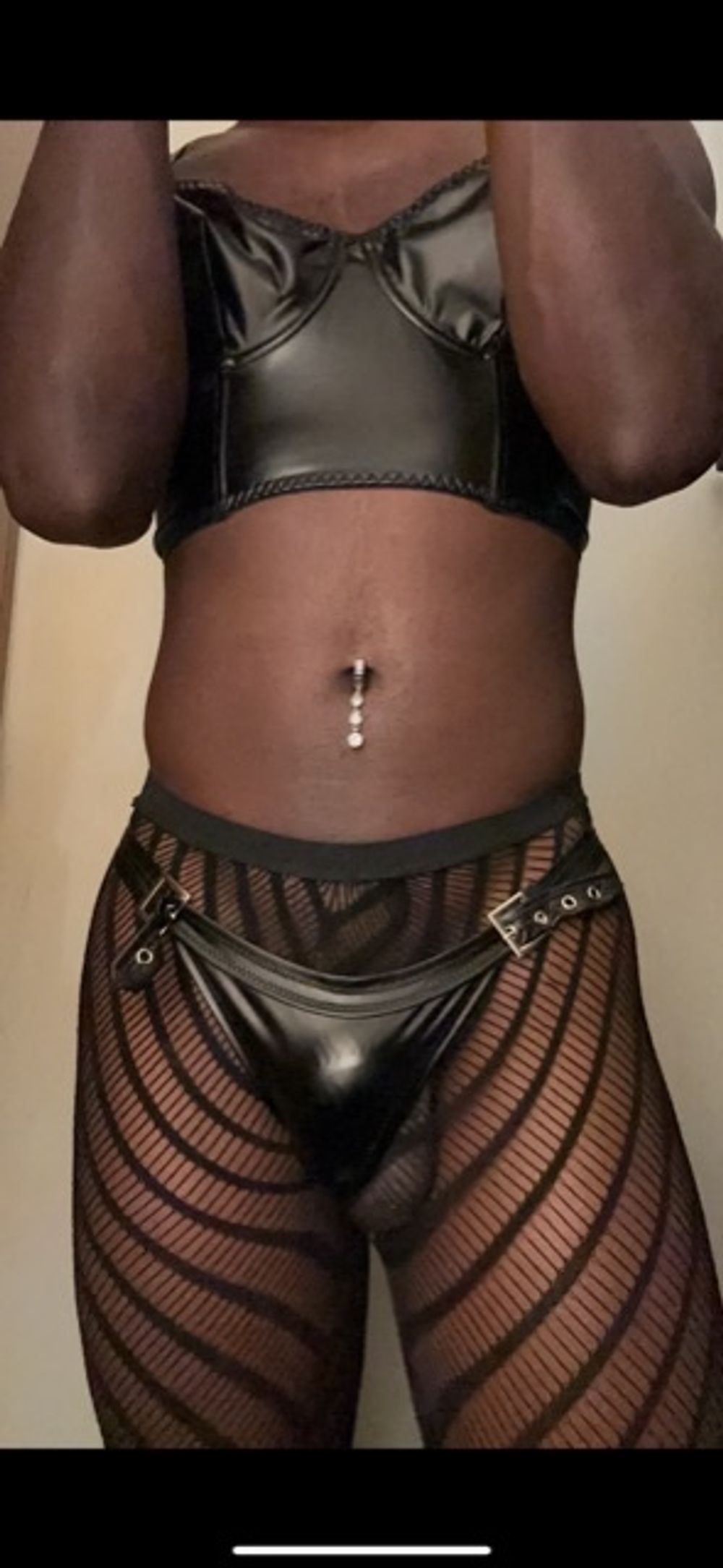 Crossdresser wearing leather lingerie  #6