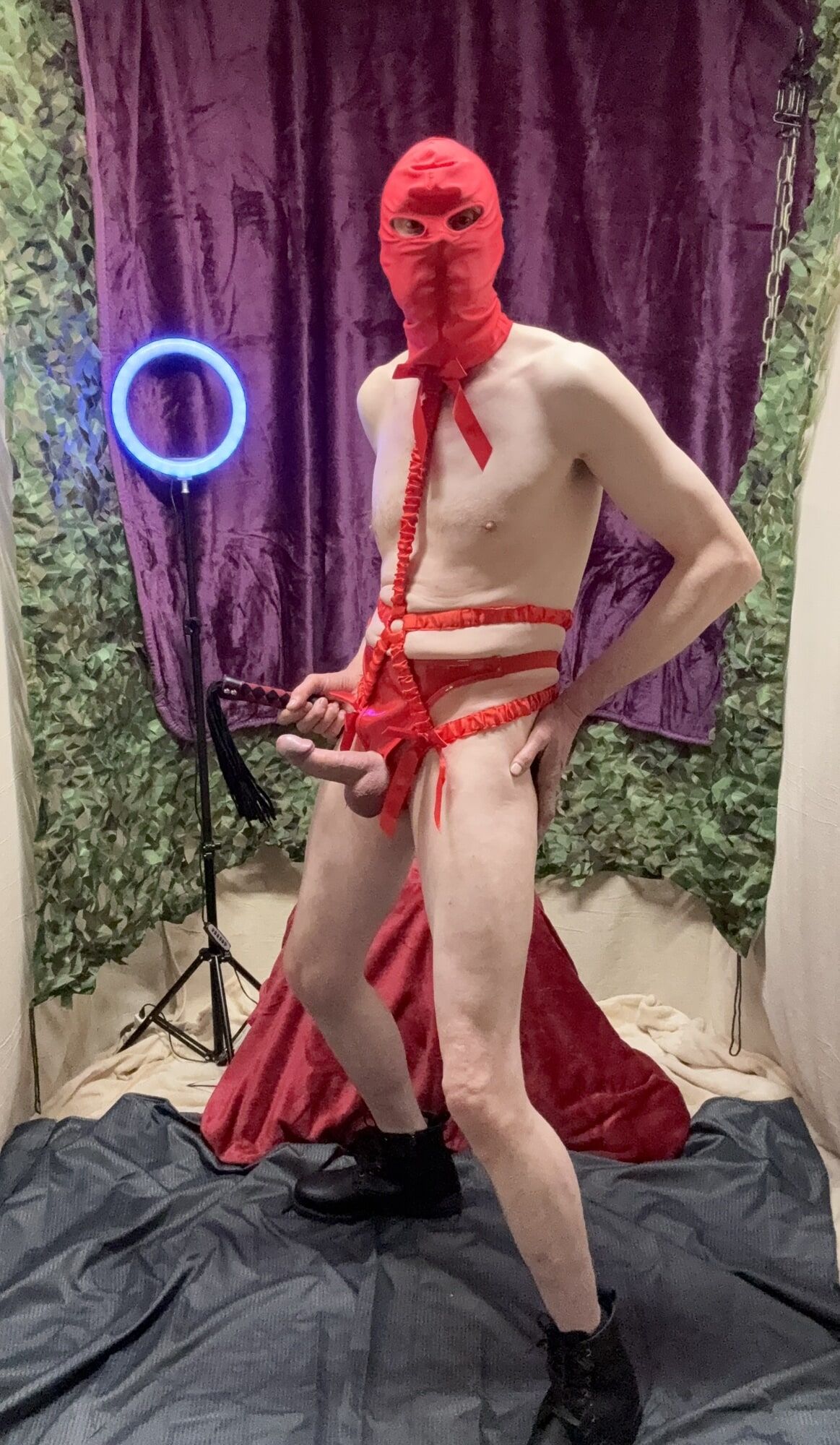 Sexy Cock Show With Red Body Harness  #18