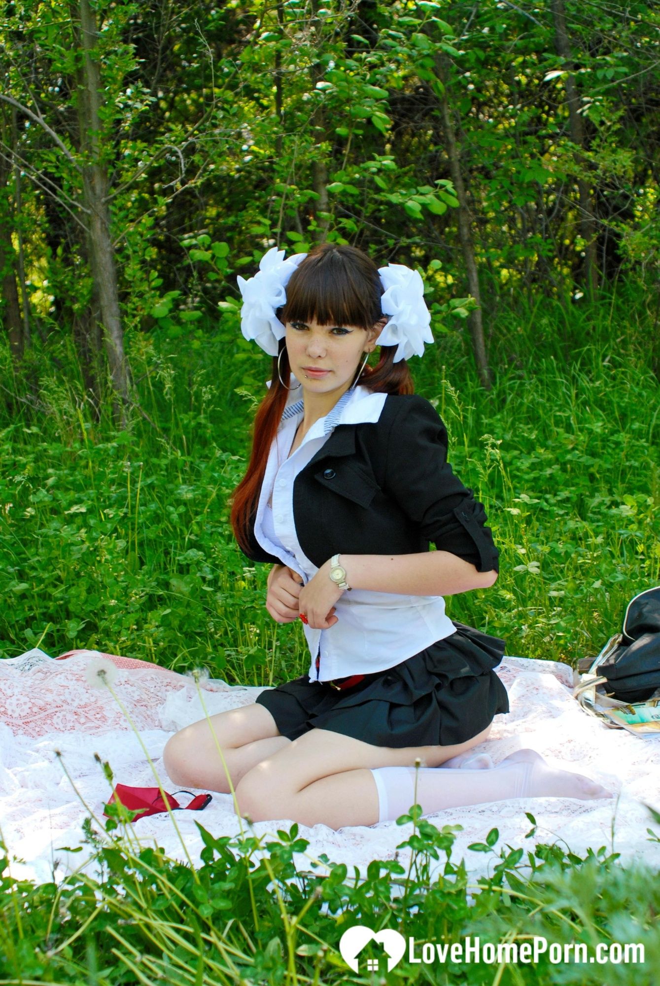 Schoolgirl turns a picnic into a teasing session #8