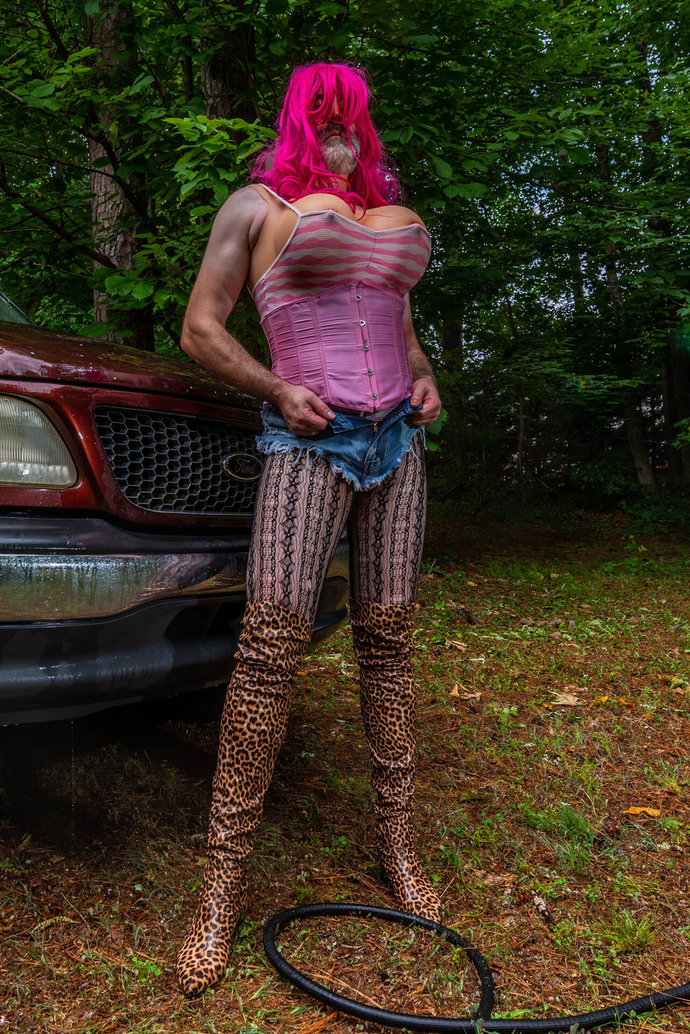 Gigantic fake tits crossdresser washing my truck in Daisy Du #26