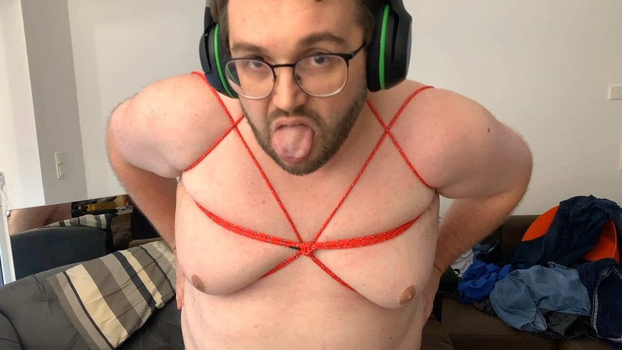 Red Bondage with a chubby #10