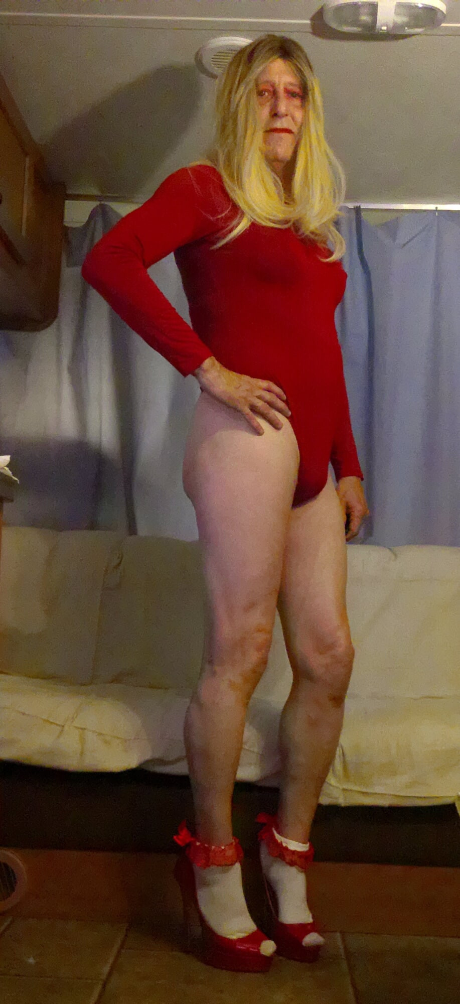 Faggot Andrew Brown in Denim Leggings and Heels #12