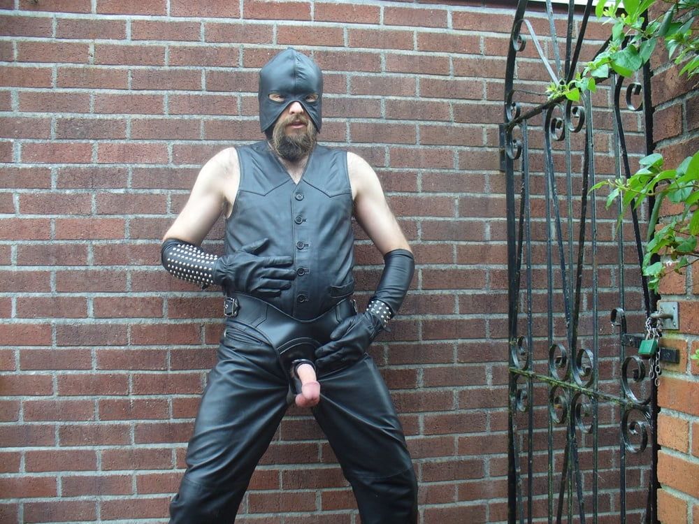 Leather Master cock harness outdoors