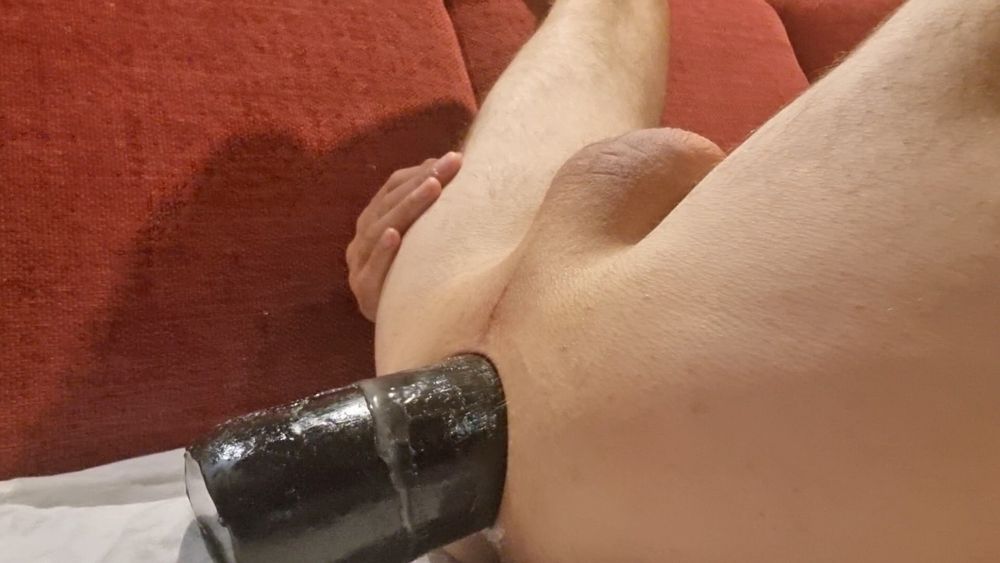 Boy lying on sofa fucked by big dildos! #8