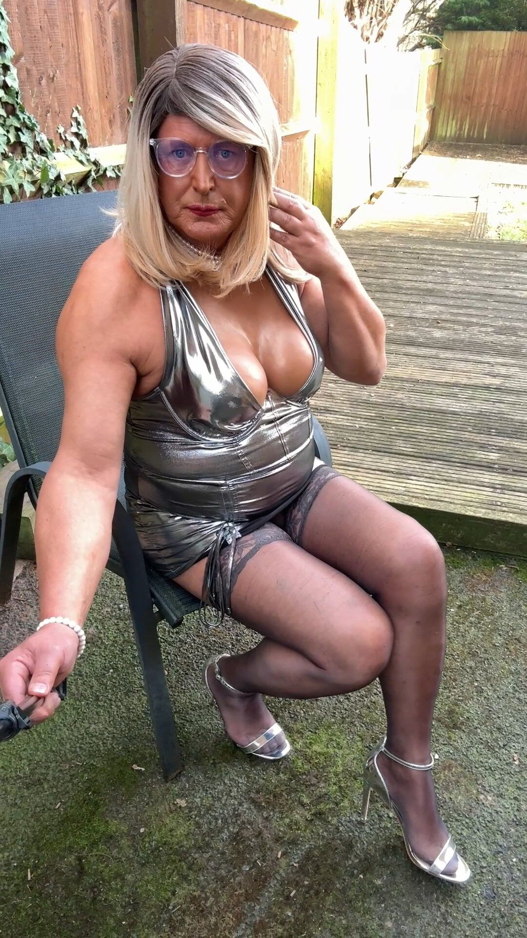 Sexy Crossdresser kellycd2022 in silver dress and heels  #3