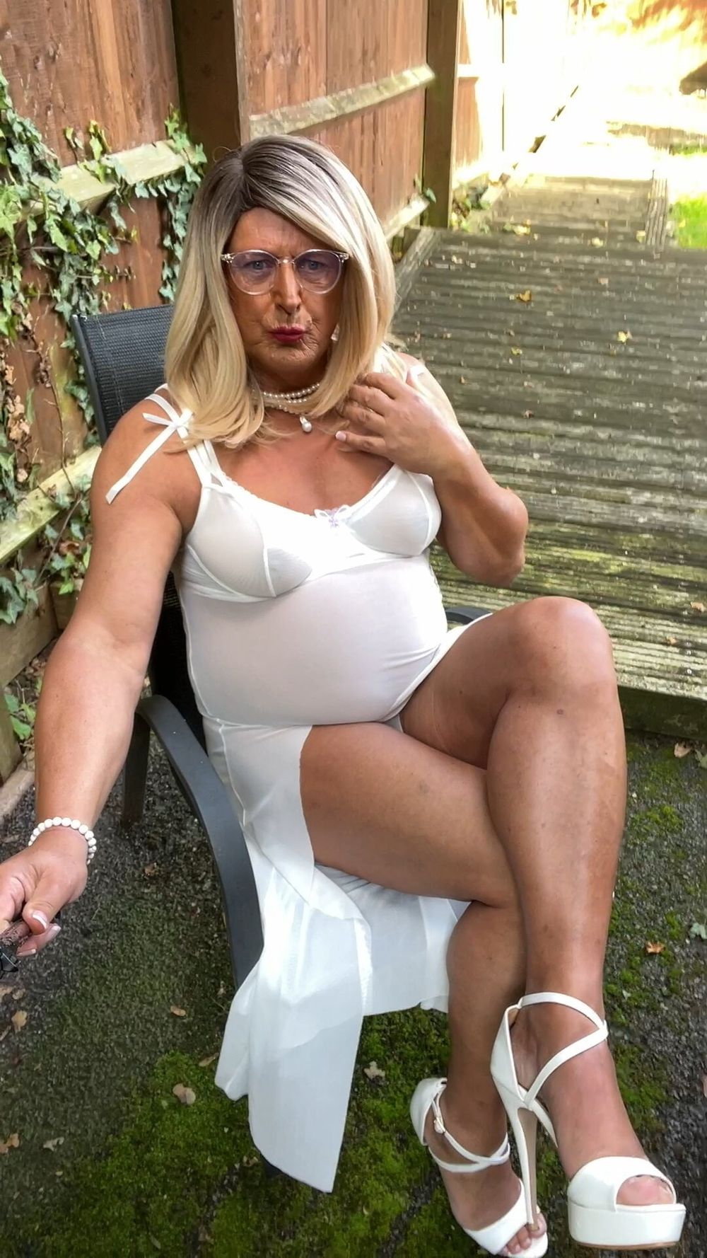 Crossdresser kellycd2022 in white dress and heels  #60