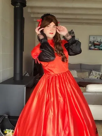 sissy long red dress         