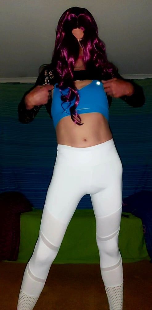 White pants and blue top #15