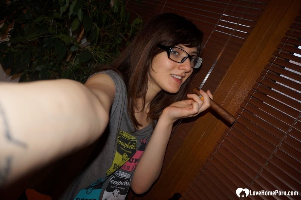 Nerdy hottie loves teasing with her titties #3