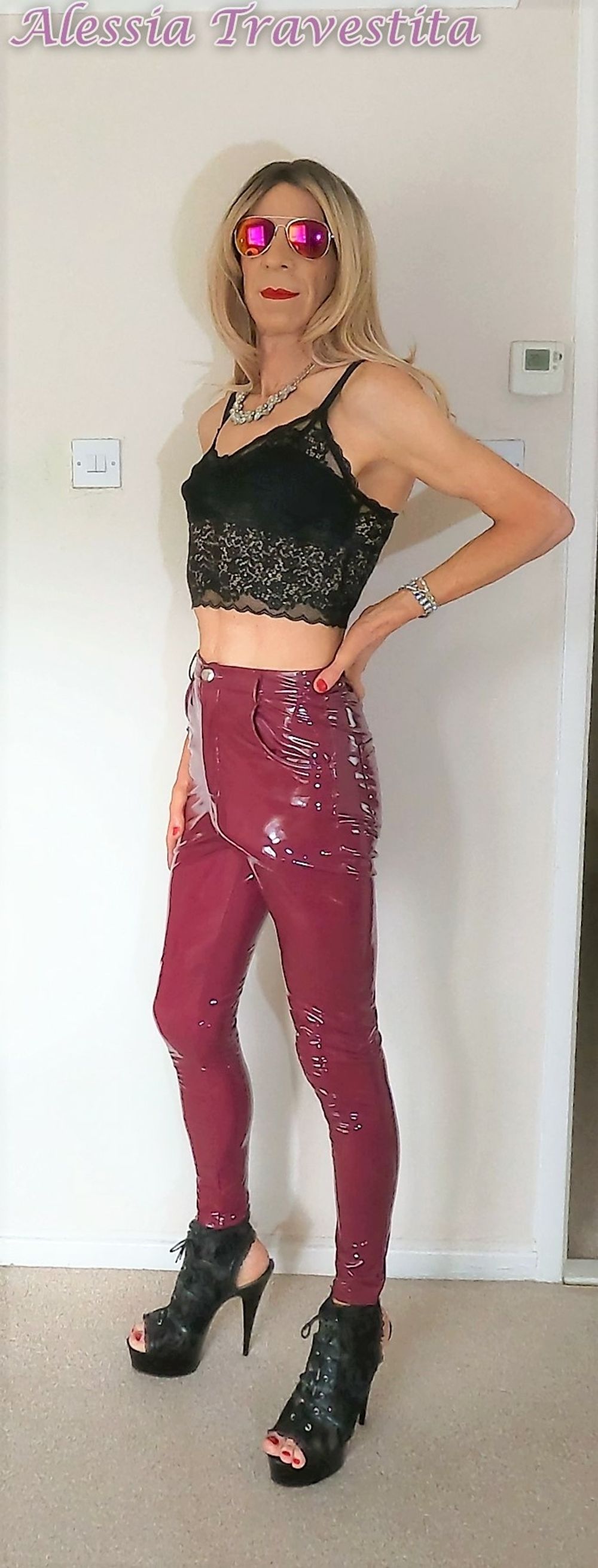 76 Alessia Travestita in Burgundy PVC Jeans #54