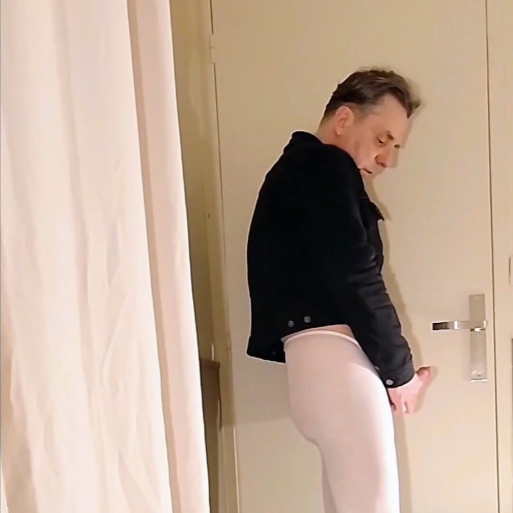 Cock stroking and handjob in white open pantyhose #28