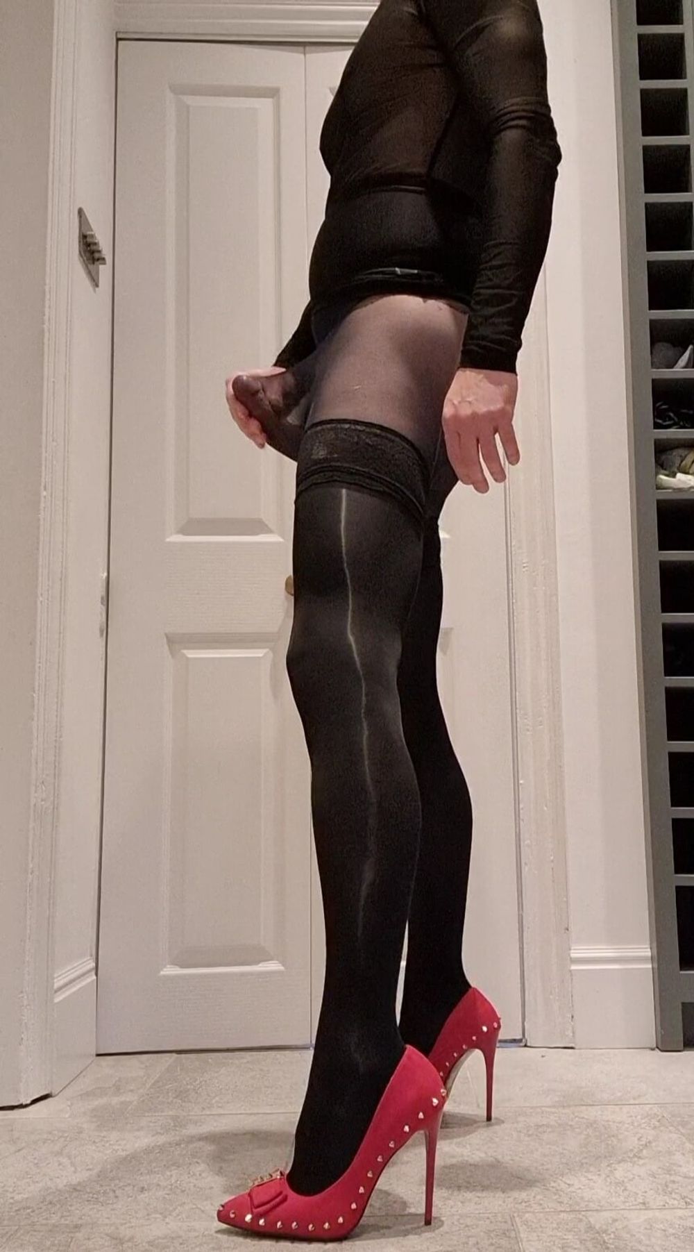 Dressed in nylon, nice cum shot #13