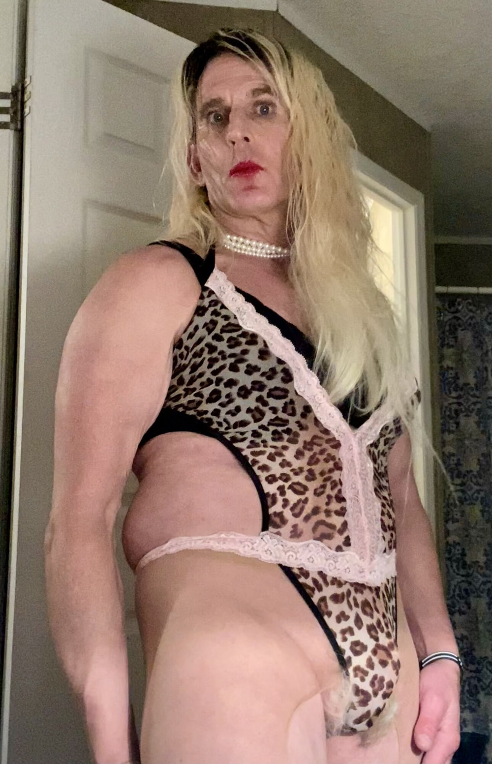 Blonde Crossdresser Transvestite in Fur  for Masturbation  #8