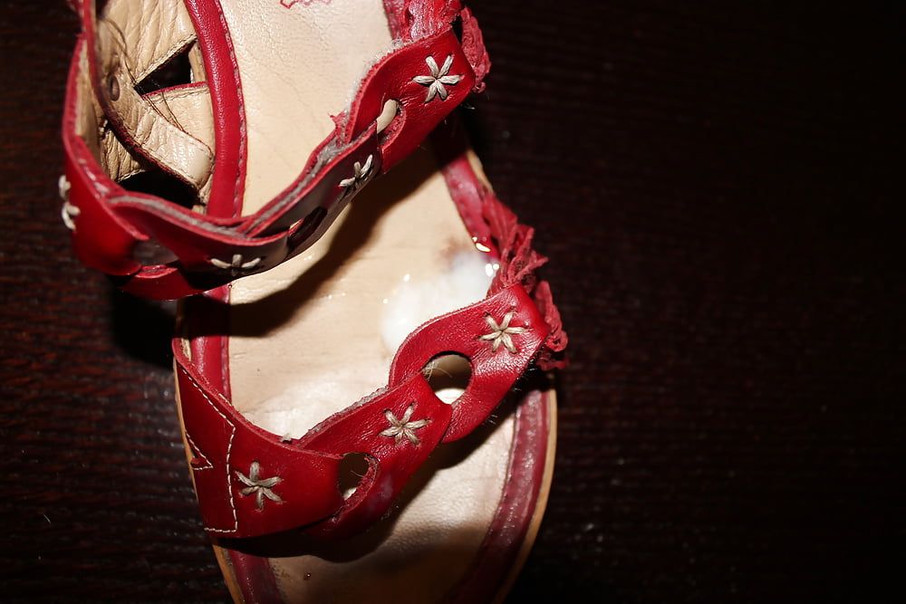 Cum on red platform sandals #24