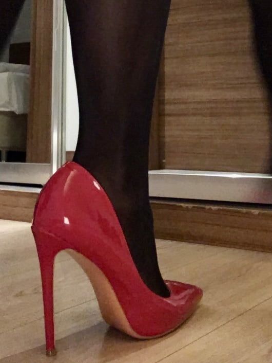 Shiny Black Tights & Red Heels #6