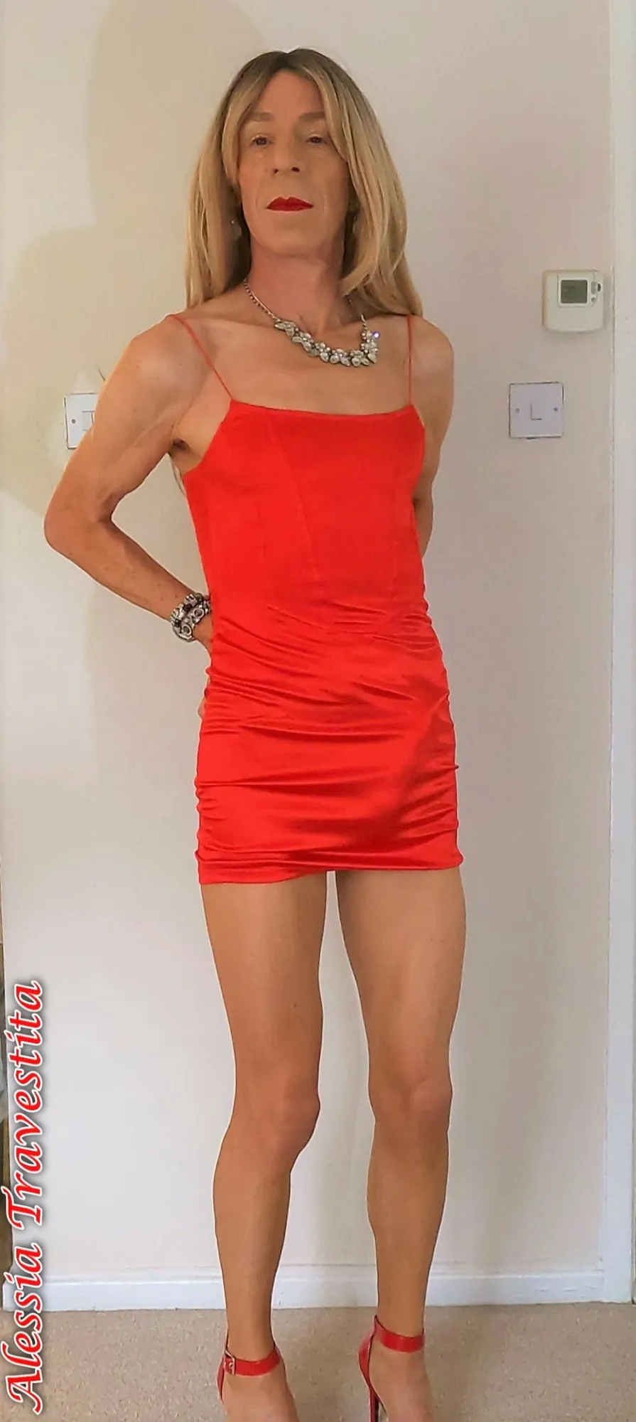 85 Alessia Travestita models Red Silk Dress