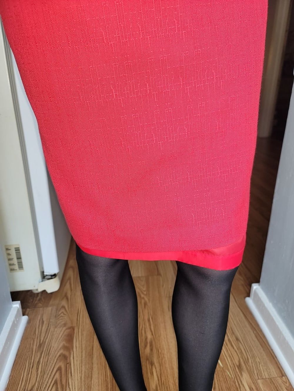 Pink pencil skirt with black pantyhose  #2