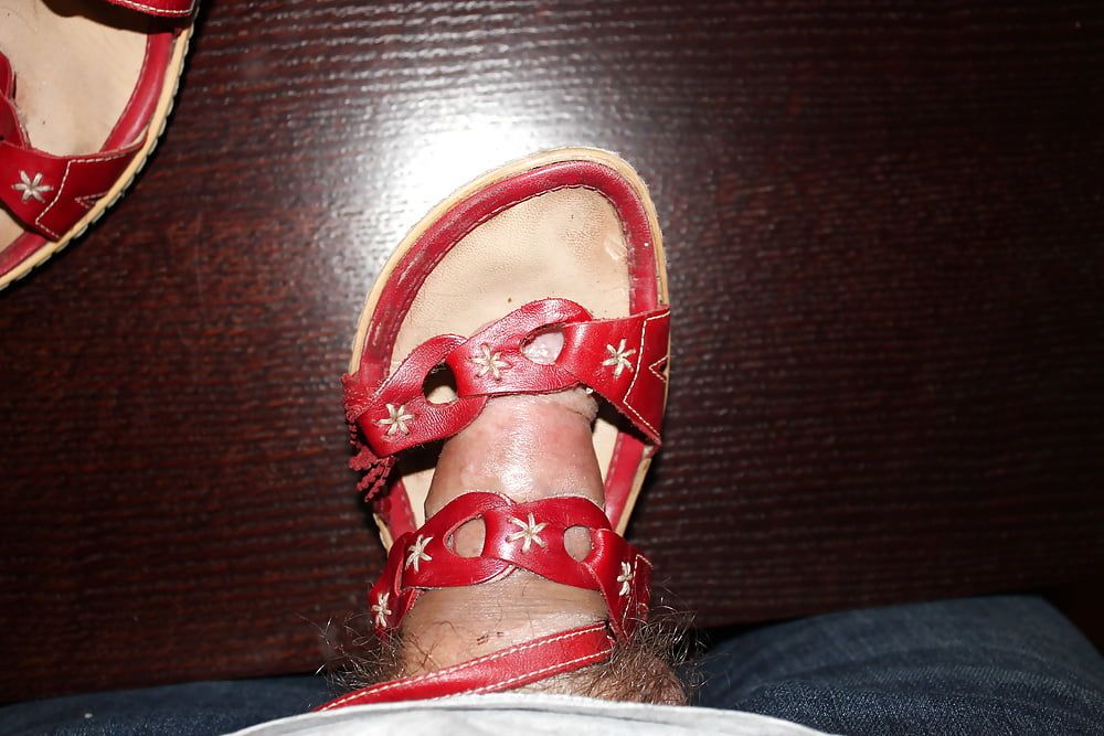 Cum on red platform sandals #11