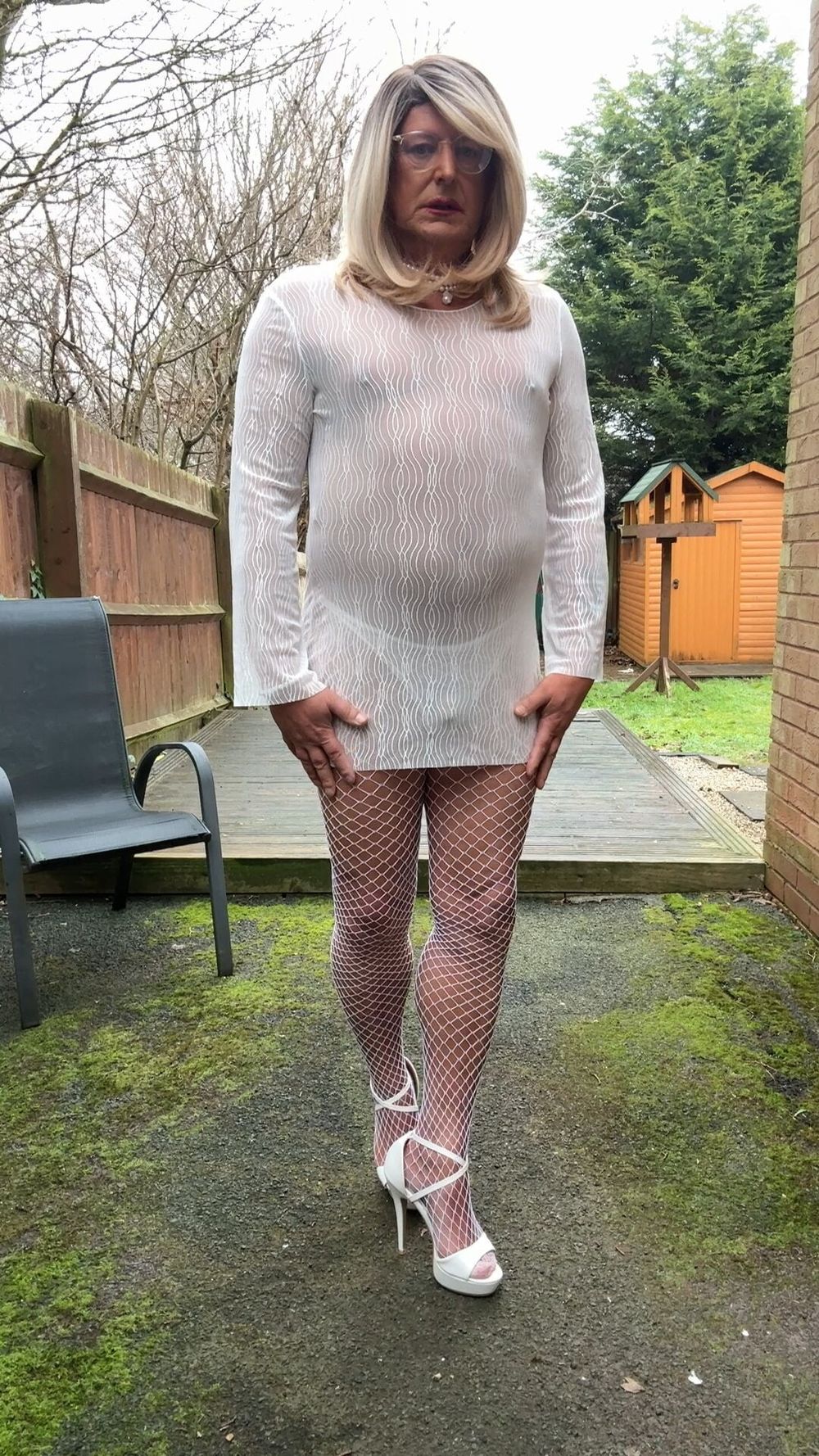 Sexy Crossdresser kellycd2022 in white fishnets fishnets #47