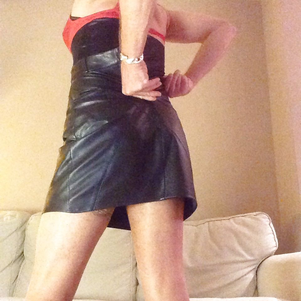 Kinky in leather skirt, stockings, satin lingerie #11